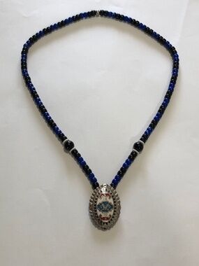 Native American Bolo Tie Necklace with Inlaid Turquoise